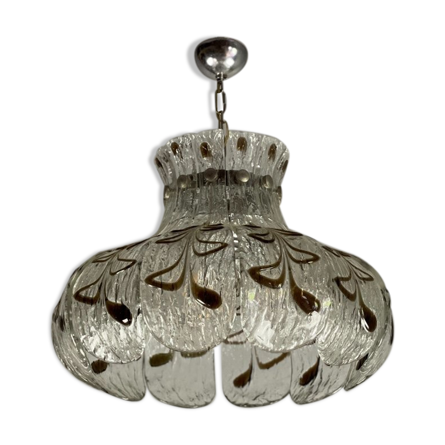 Venetian chandelier in colorless and brown murano glass circa 1970