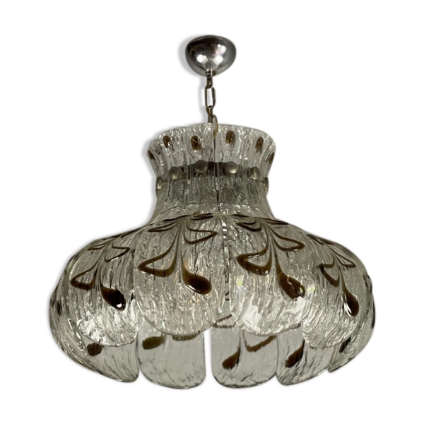 Lustre vénitien en verre de murano incolore et brun vers 1970