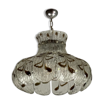 Lustre vénitien en verre de murano incolore et brun vers 1970