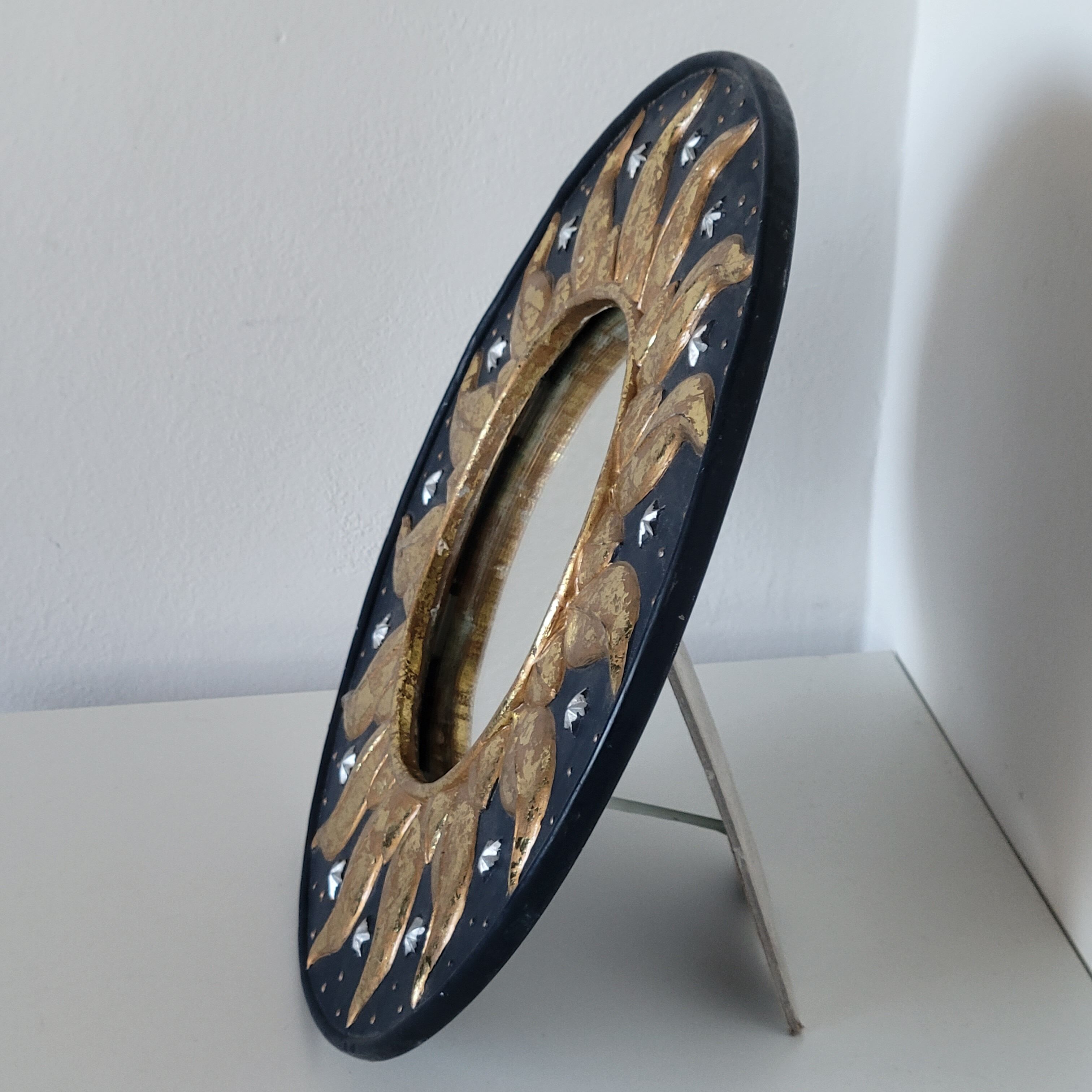 Miroir rond vintage en résine soleil doré étoiles