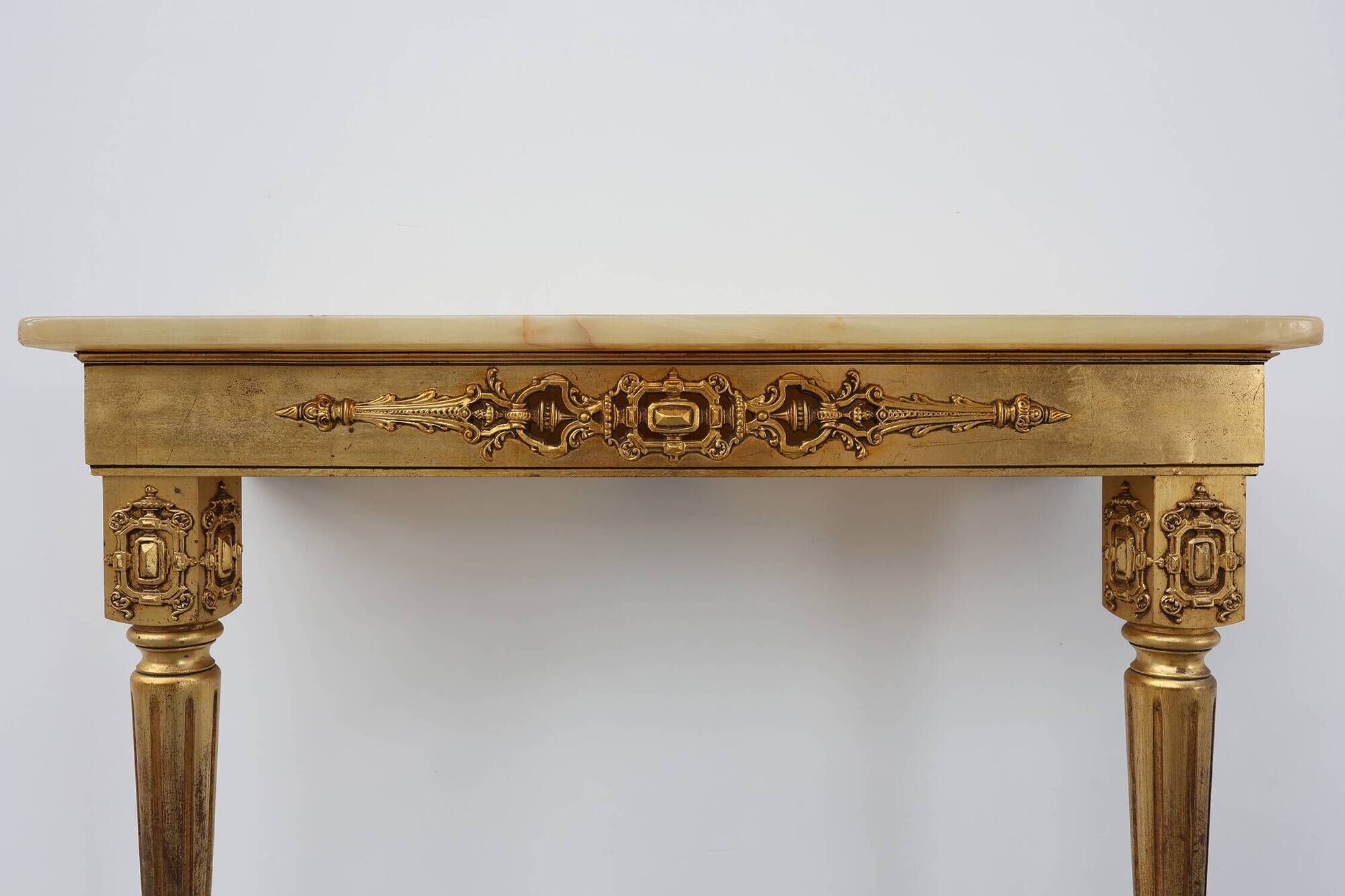 Louis XVI Style Gold-Toned Wall Console with Onyx Marble Top, Italy, 20th C