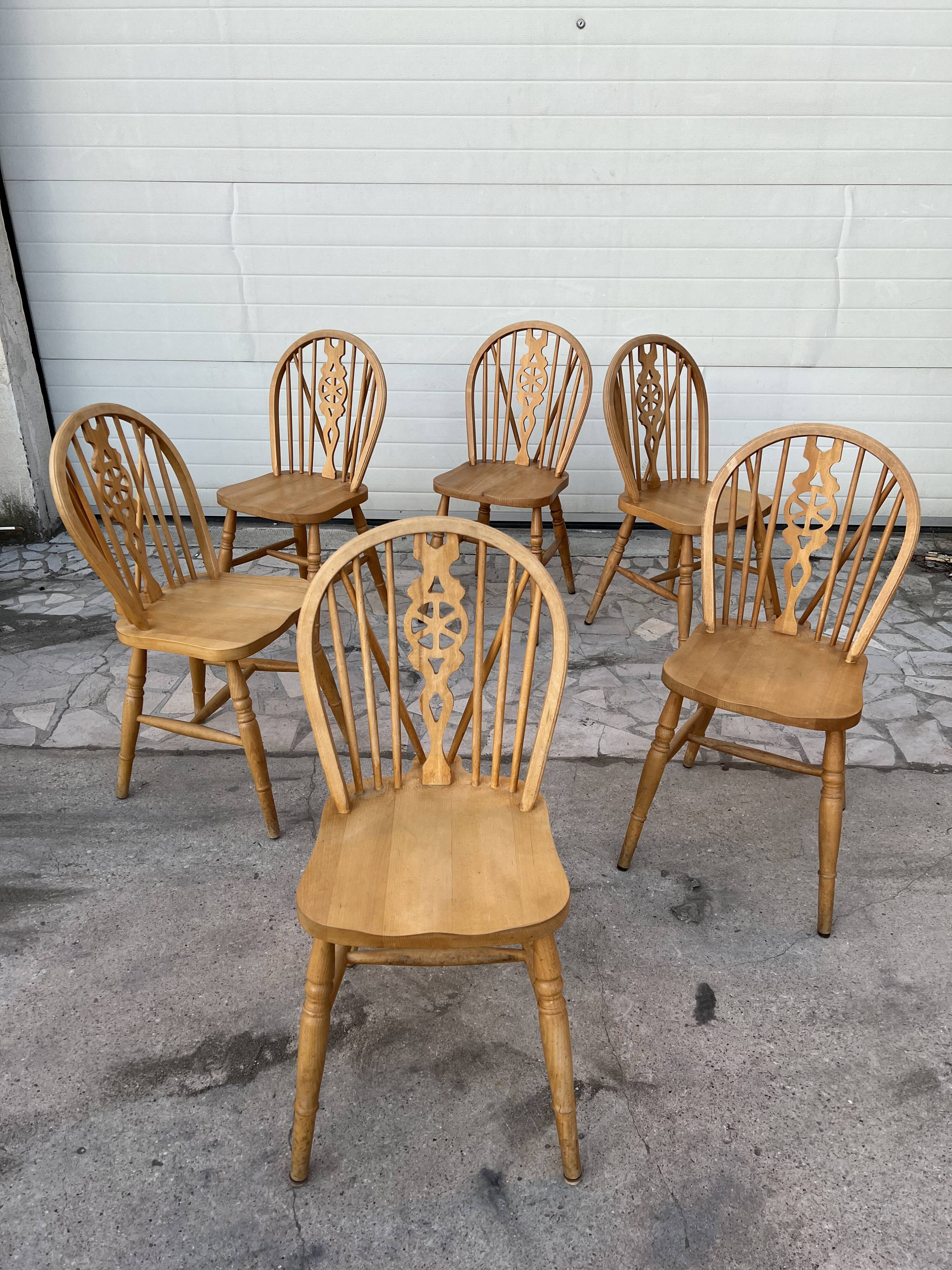6 chairs bistro windsor wheelback in vintage beech baumann coffee