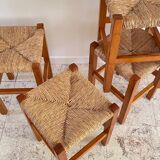 Pair of vintage wooden and straw stools