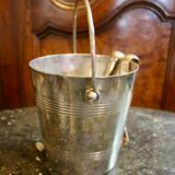 Silver metal ice bucket with 2 ice cube tongs