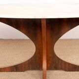 Oval coffee table in Carrara marble and rosewood, Hugues Poignant 1960