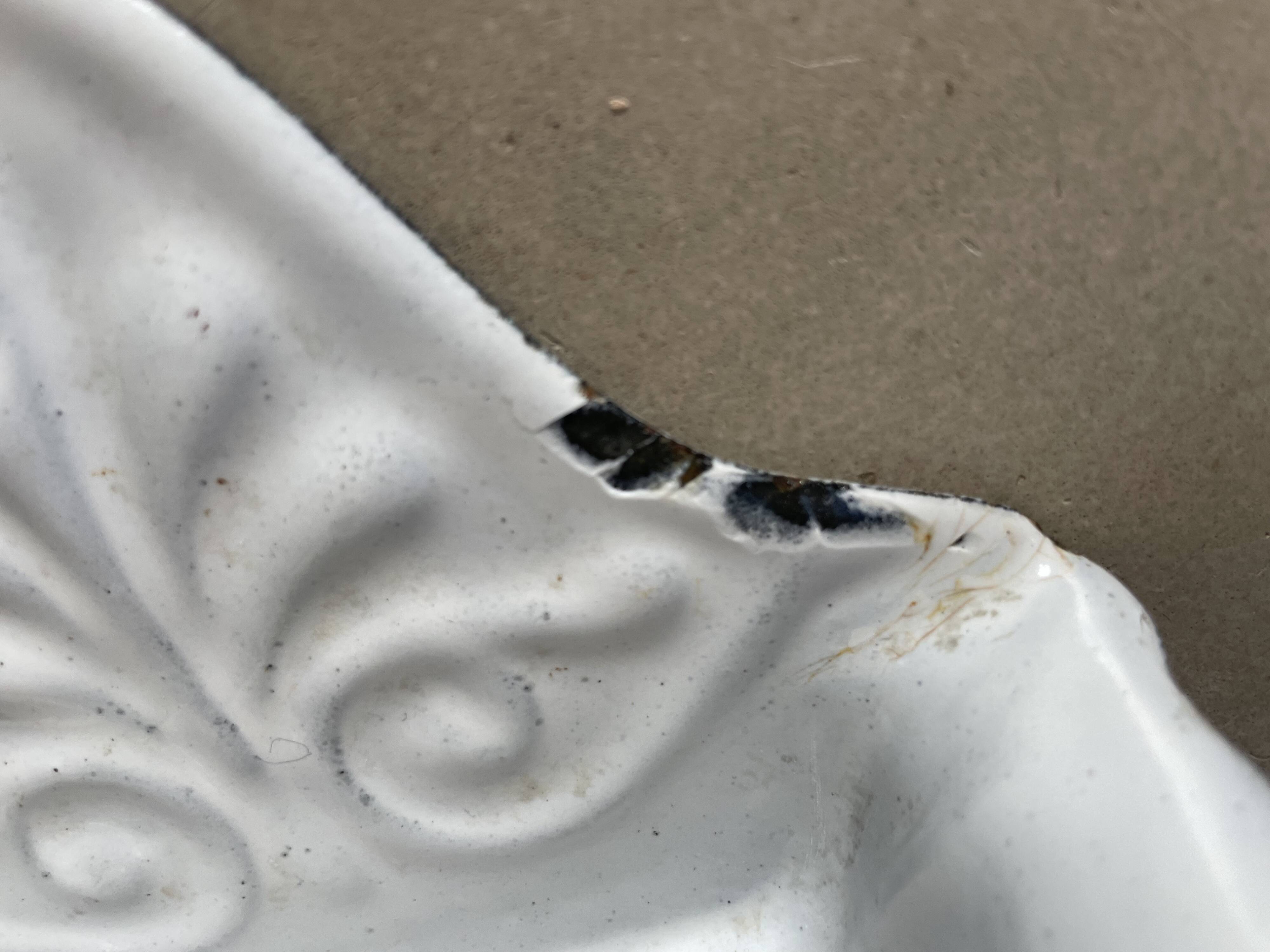 Antique enamelled metal wall mounted soap dish