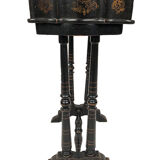 Small table with Napoleon III work, wood and boiled cardboard decorated with flowers painted with flowers