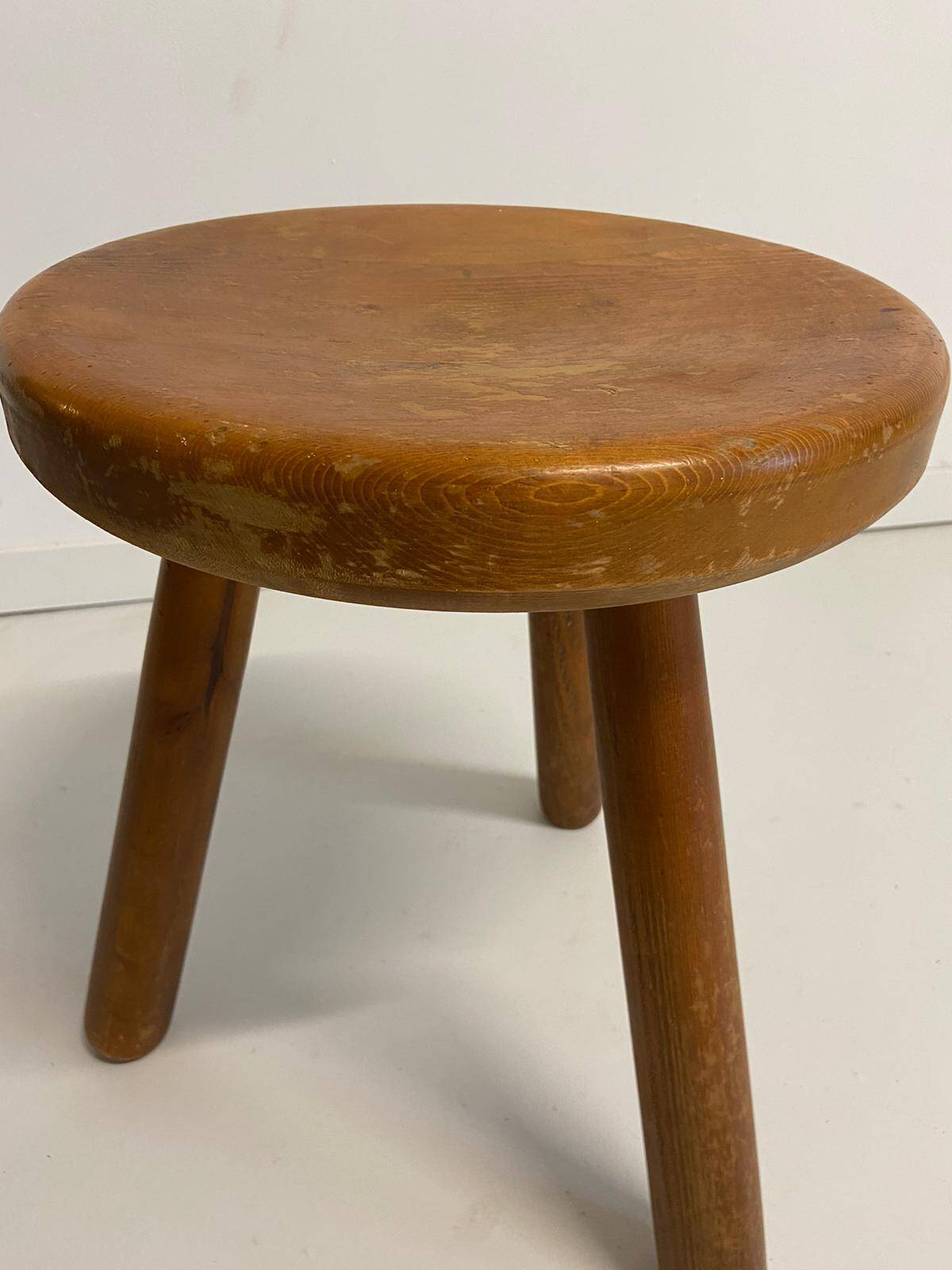 Pine stool in the style of Charlotte Perriand.