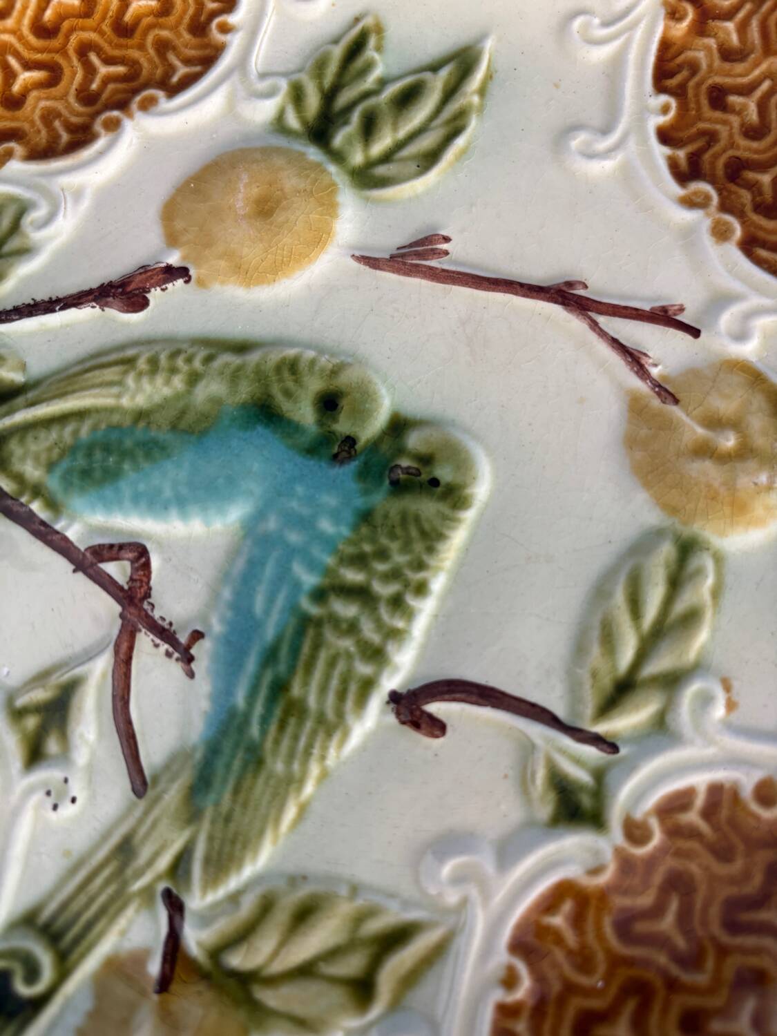Set of 2 Salins Barbotine Plates - Vintage Parakeet Decor - service