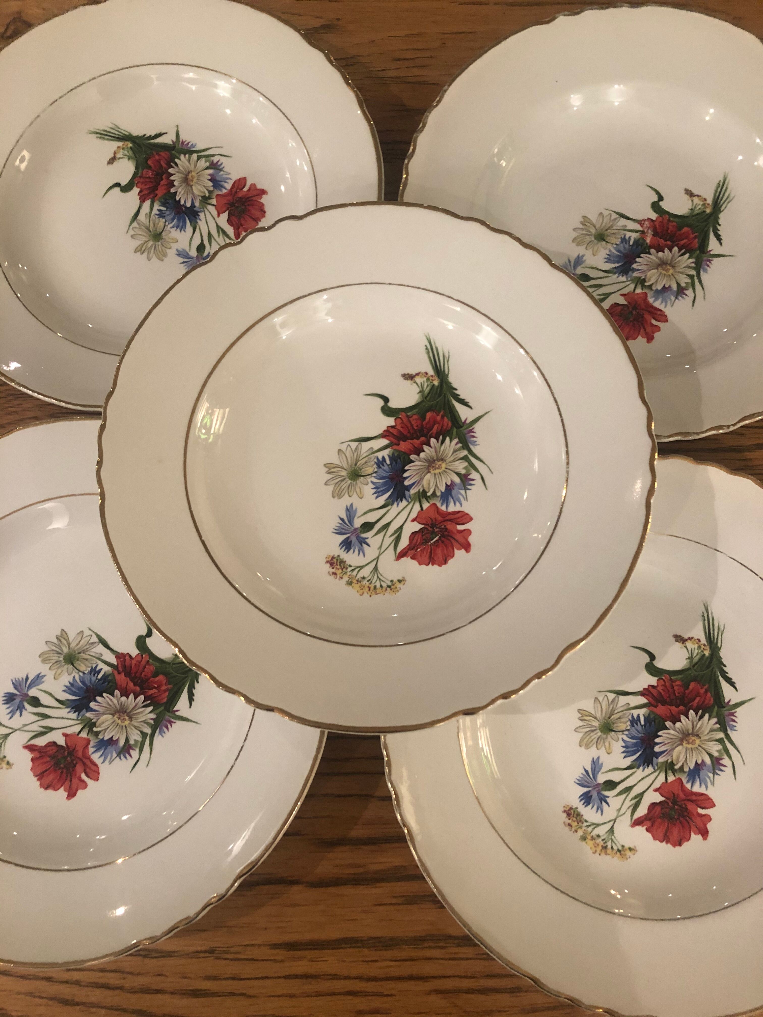 lot of 5 hollow plates Mill of wolves golden floral decoration