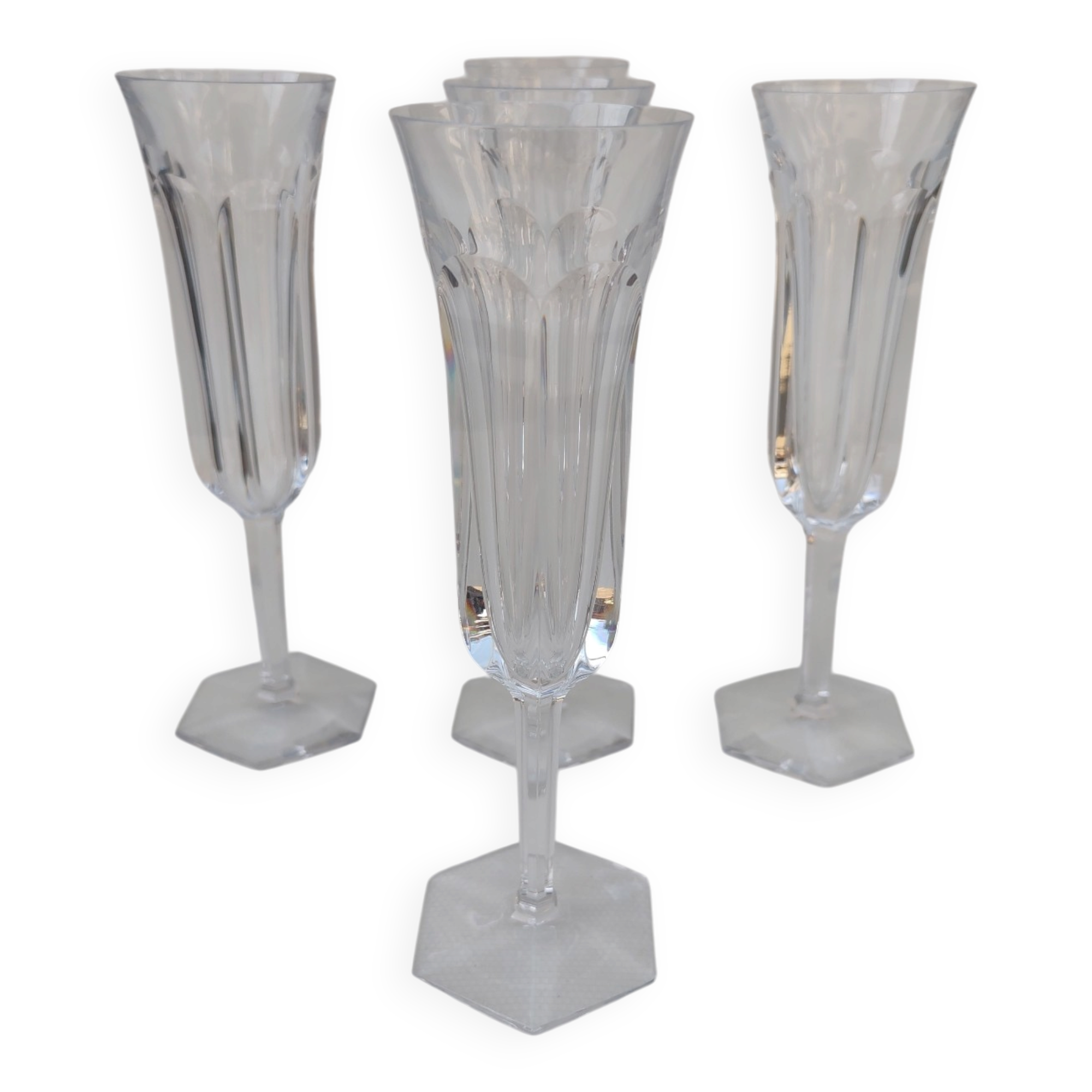 5 crystal champagne flutes from Baccarat, Malmaison model.
