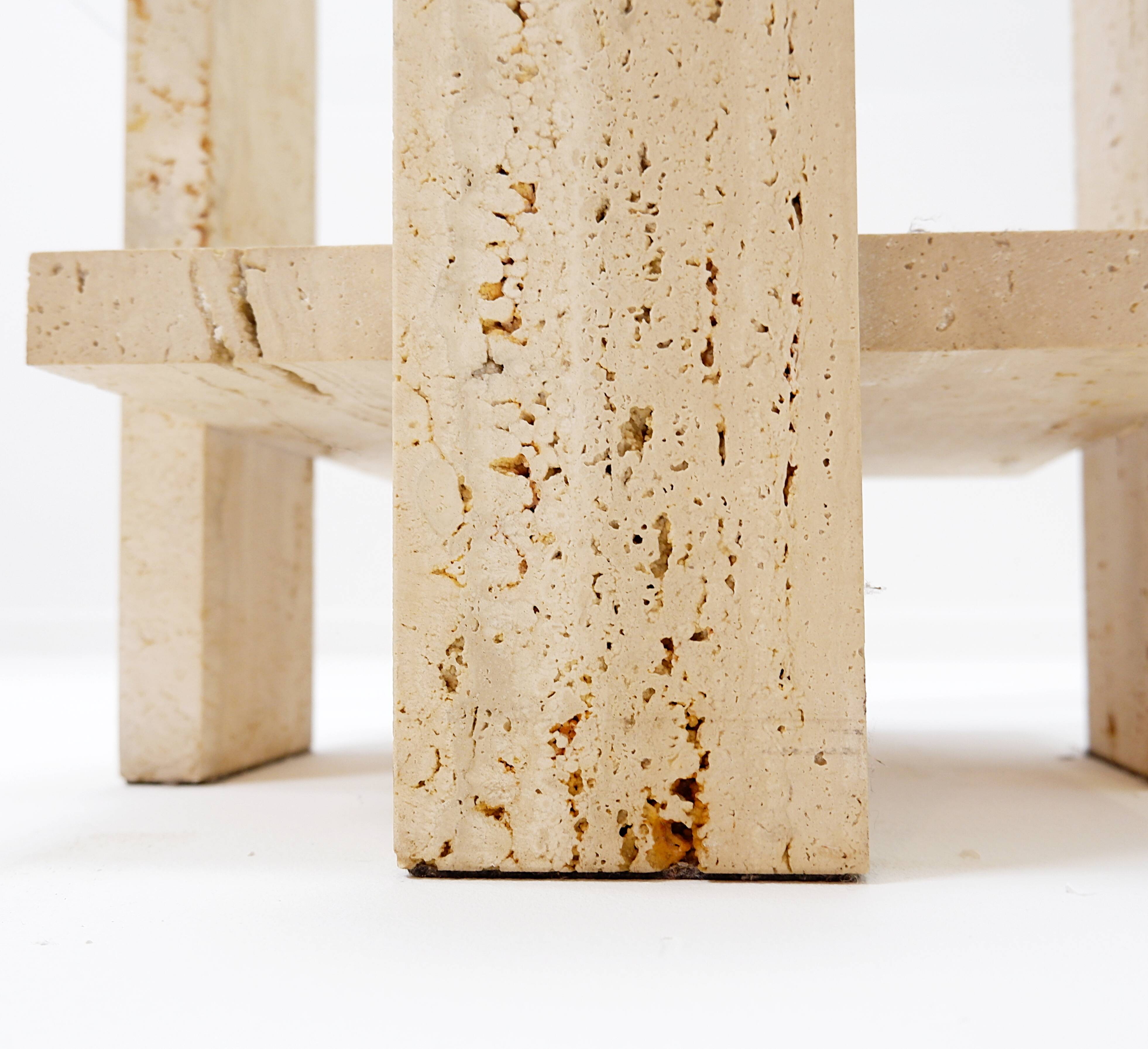 Pair of Travertine and Glass End Tables by Willy Ballez, Belgium 1970s