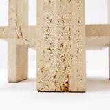 Pair of Travertine and Glass End Tables by Willy Ballez, Belgium 1970s