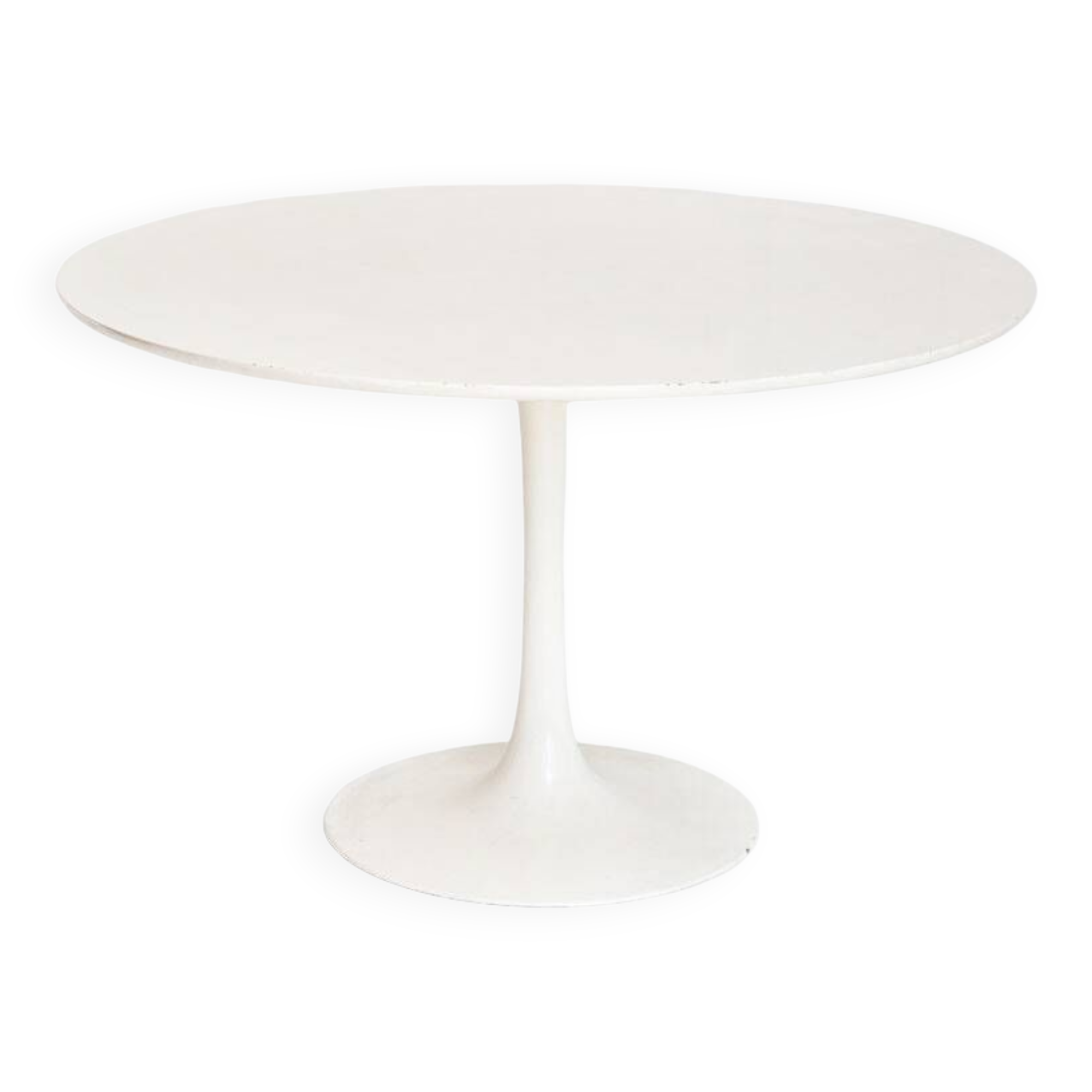 Vintage round table with tulip foot by Maurice Burke for Arkana. Aluminum + lacquered wood. United Kingdom, 60