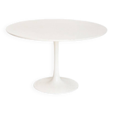 Vintage round table with tulip foot by Maurice Burke for Arkana. Aluminum + lacquered wood. United Kingdom, 60