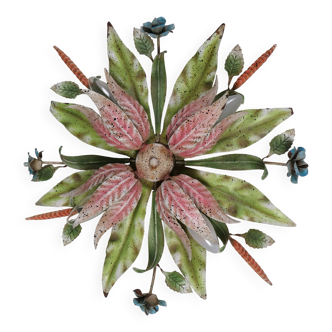 Vintage ceiling light in hand-painted floral metal – Florentine sheet metal