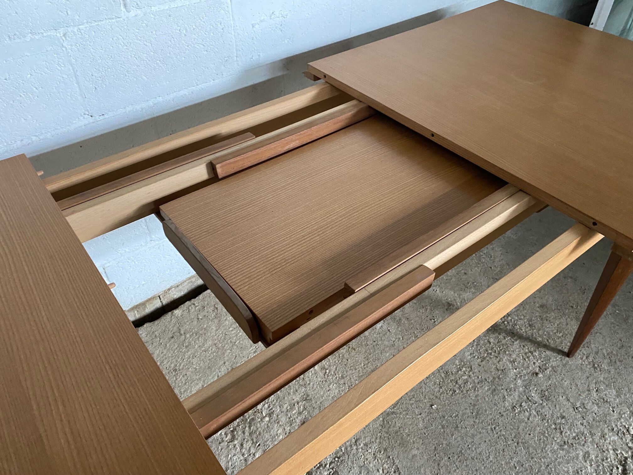 Scandinavian extendable table in light oak and teak 166/202/238x89cm vintage an50