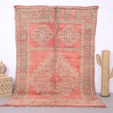 Pink Vintage Moroccan Rug 186 cm x 279 cm - Handmade Wool Rug - Berber Rug