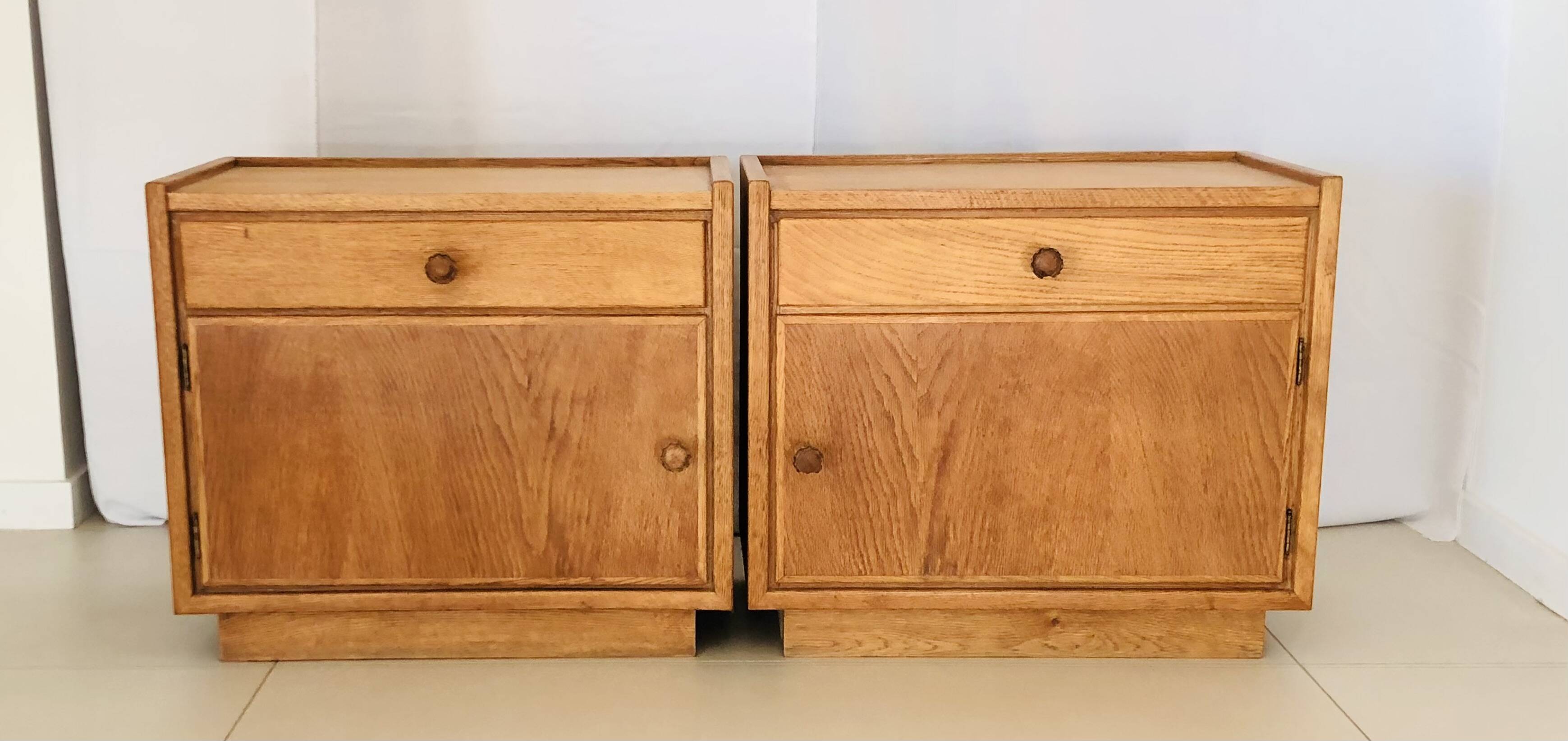 Oak bedside tables (x2); Italy 60s