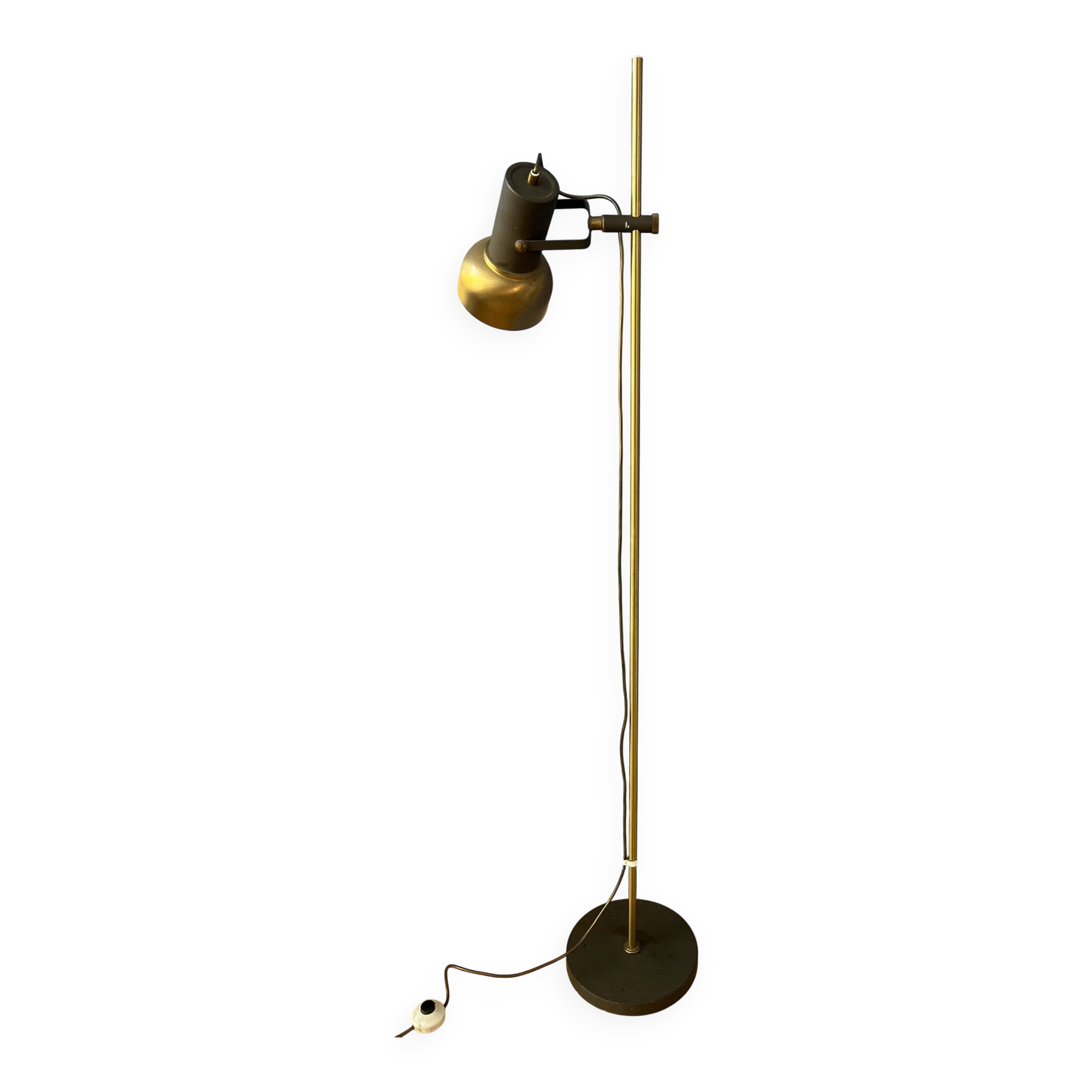 Lampadaire vintage en laiton avec spot orientable