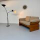 Old sofa in solid elm and vintage 80s design fabric Seltz France