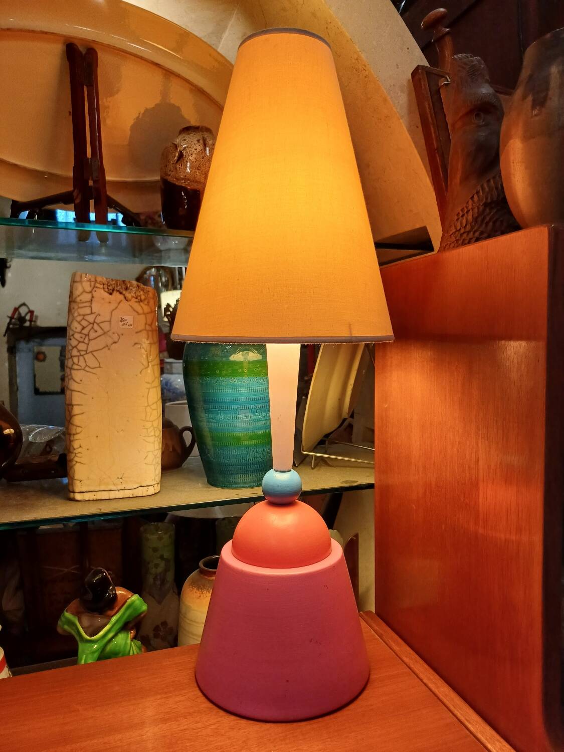 Large colorful ceramic lamp from the 80s, calbret lighting