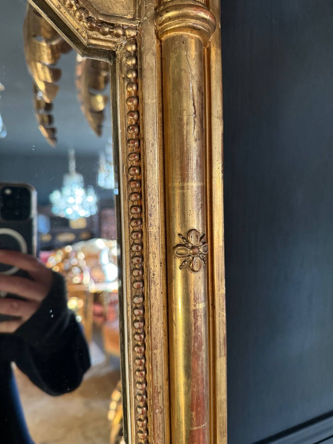 Napoleon iii period fireplace mirror in golden wood with putti decor - 19th century