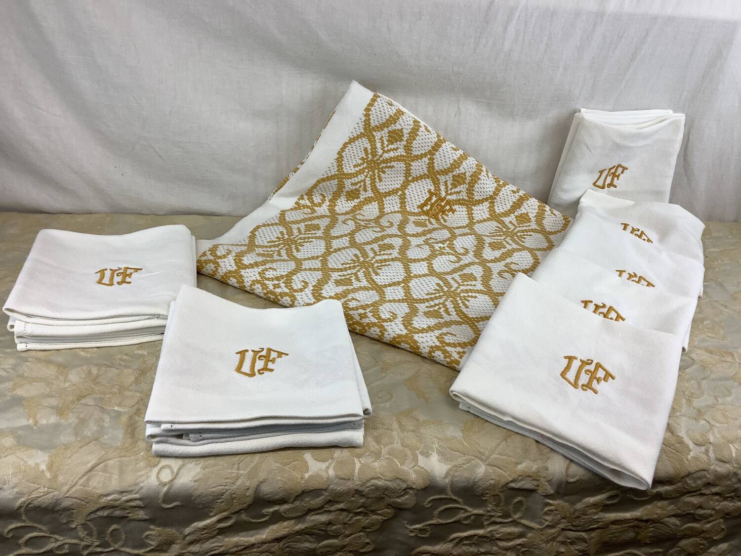 Vintage tablecloth and monogram napkins