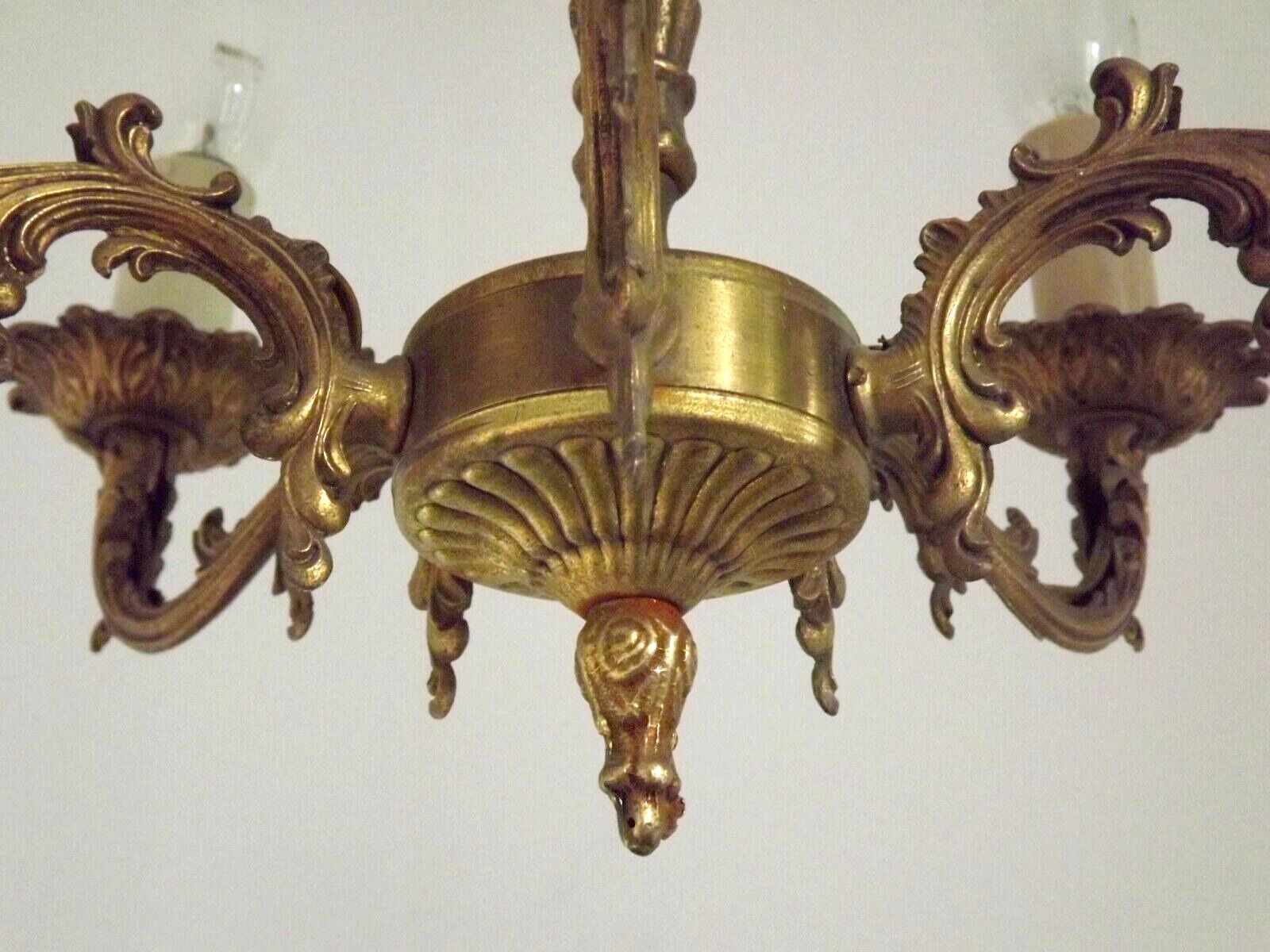 Vintage french bronze ornate detail 5 light chandelier