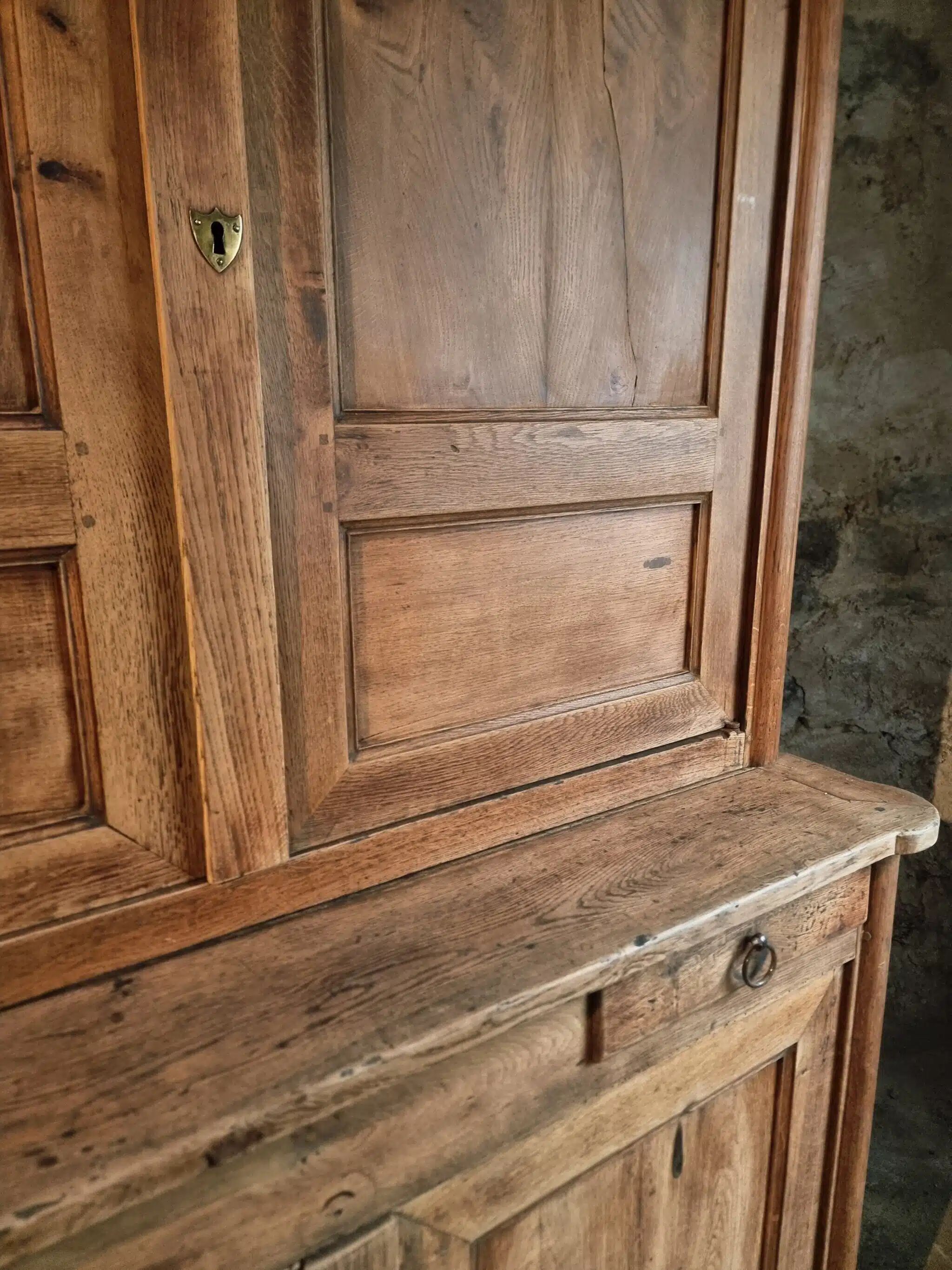 Antique French oak sideboard – Two-part display cabinet with drawers and four doors