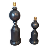 Pair of vintage beech wood lamps in black/grey lacquer.