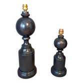 Pair of vintage beech wood lamps in black/grey lacquer.