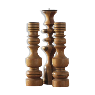 Scandinavian Wooden Candleholders, Set of 3