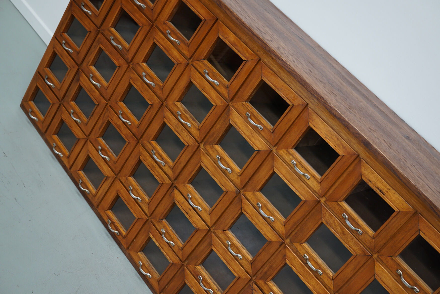 Vintage Dutch Oak Haberdashery Shop Cabinet / Vitrine, 1950s