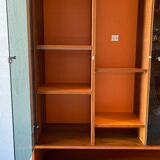 Showcase bookcase 70s solid wood and orange formica