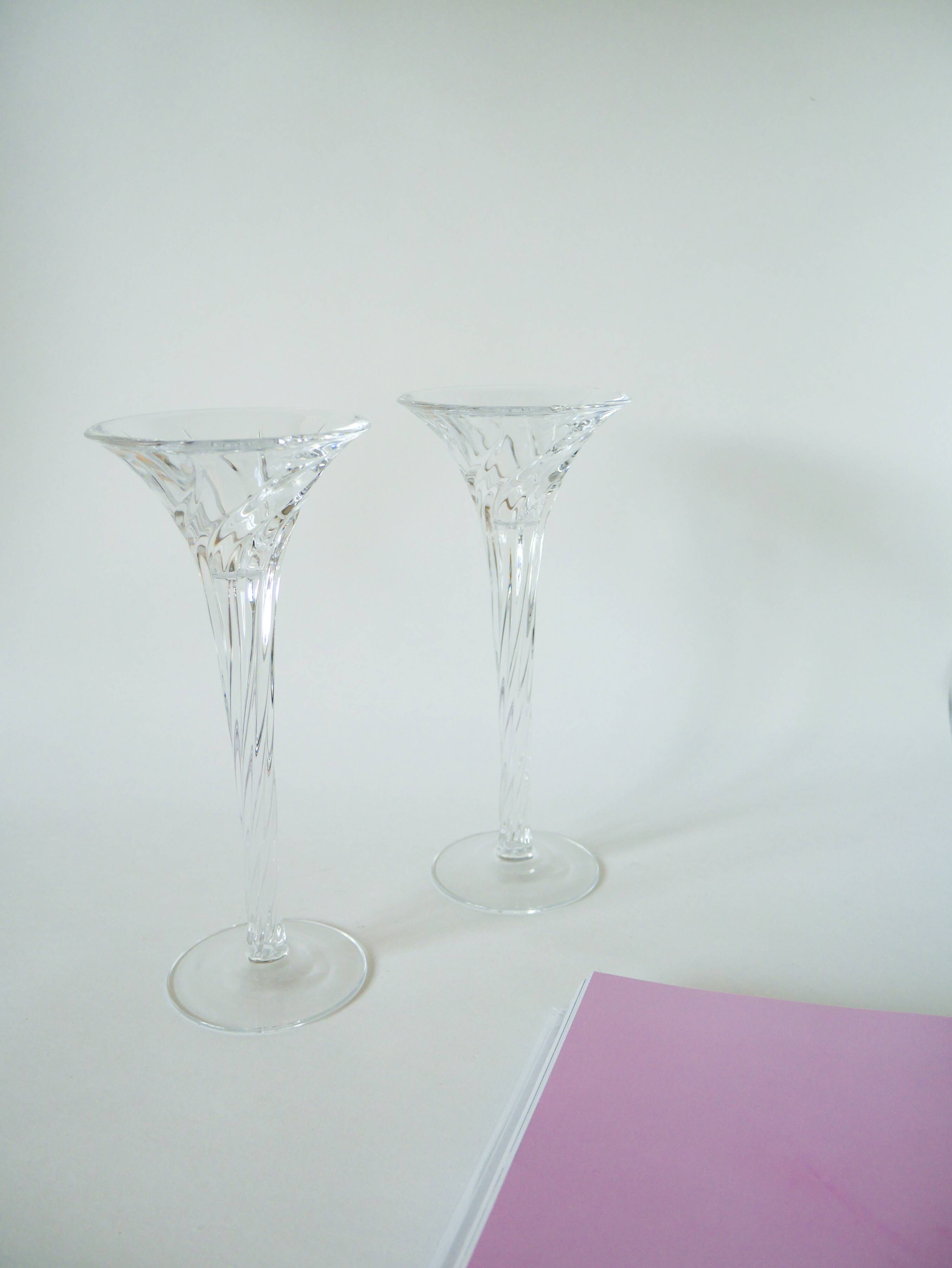 pair of large Swirl crystal candlesticks signed J&G Durand 1950