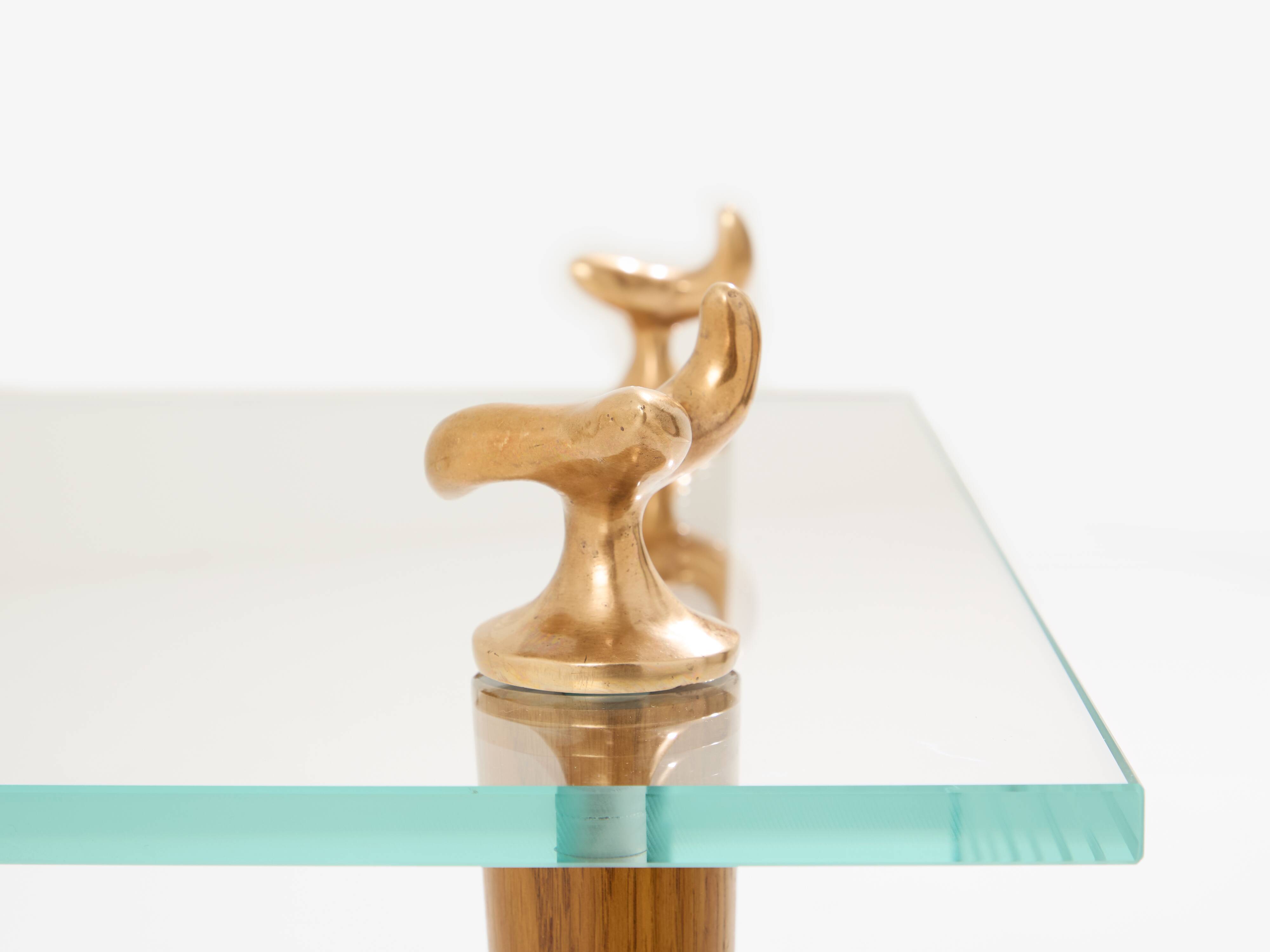 Table basse chêne bronze verre signée Garouste & Bonetti 1995