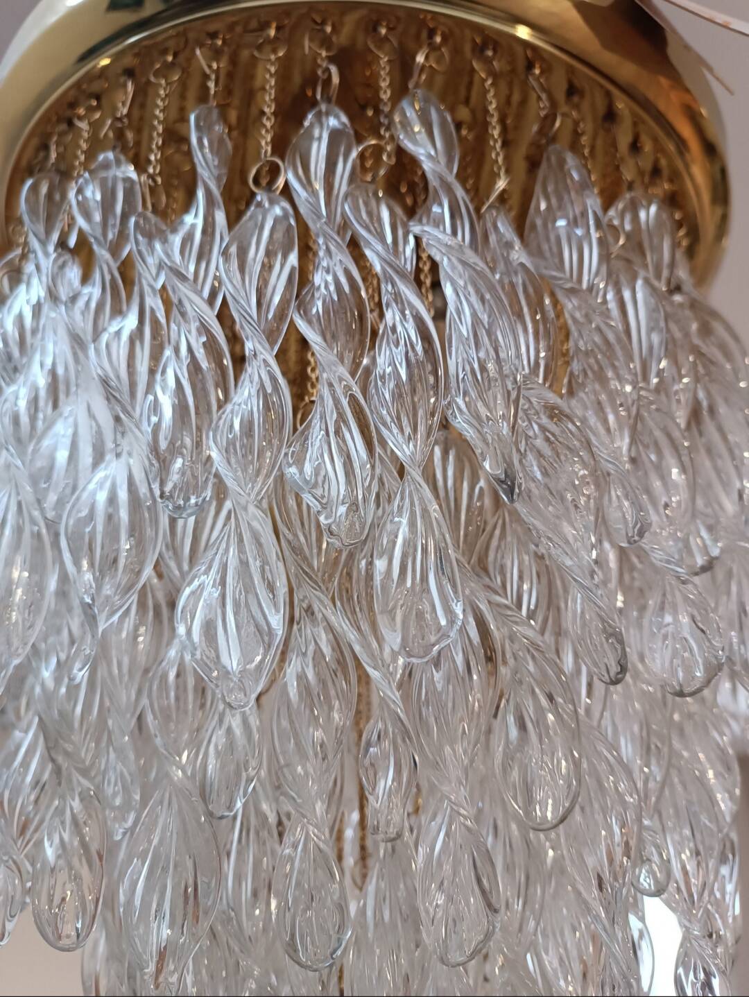 Murano Italy 1970s Wavy Crystal Cascade Chandelier