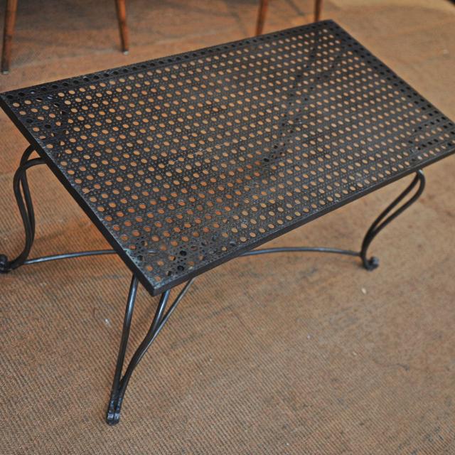 Metal coffee table perforated wrought iron foot 1940