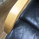 Danish sofa and armchairs curved wood and leather