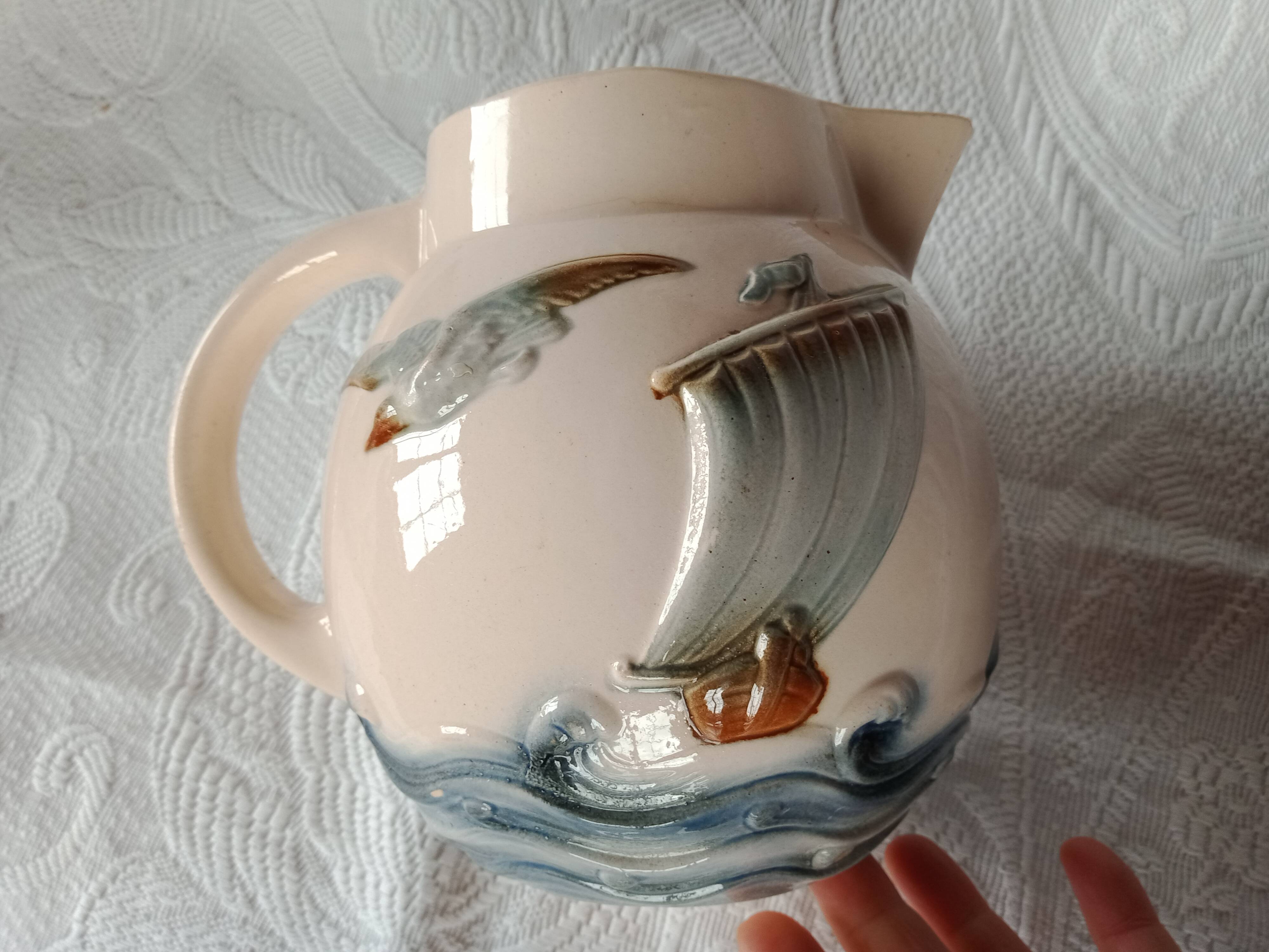 Pitcher jug - Digoin Sarreguemines - Sailboat on the waves and seagull