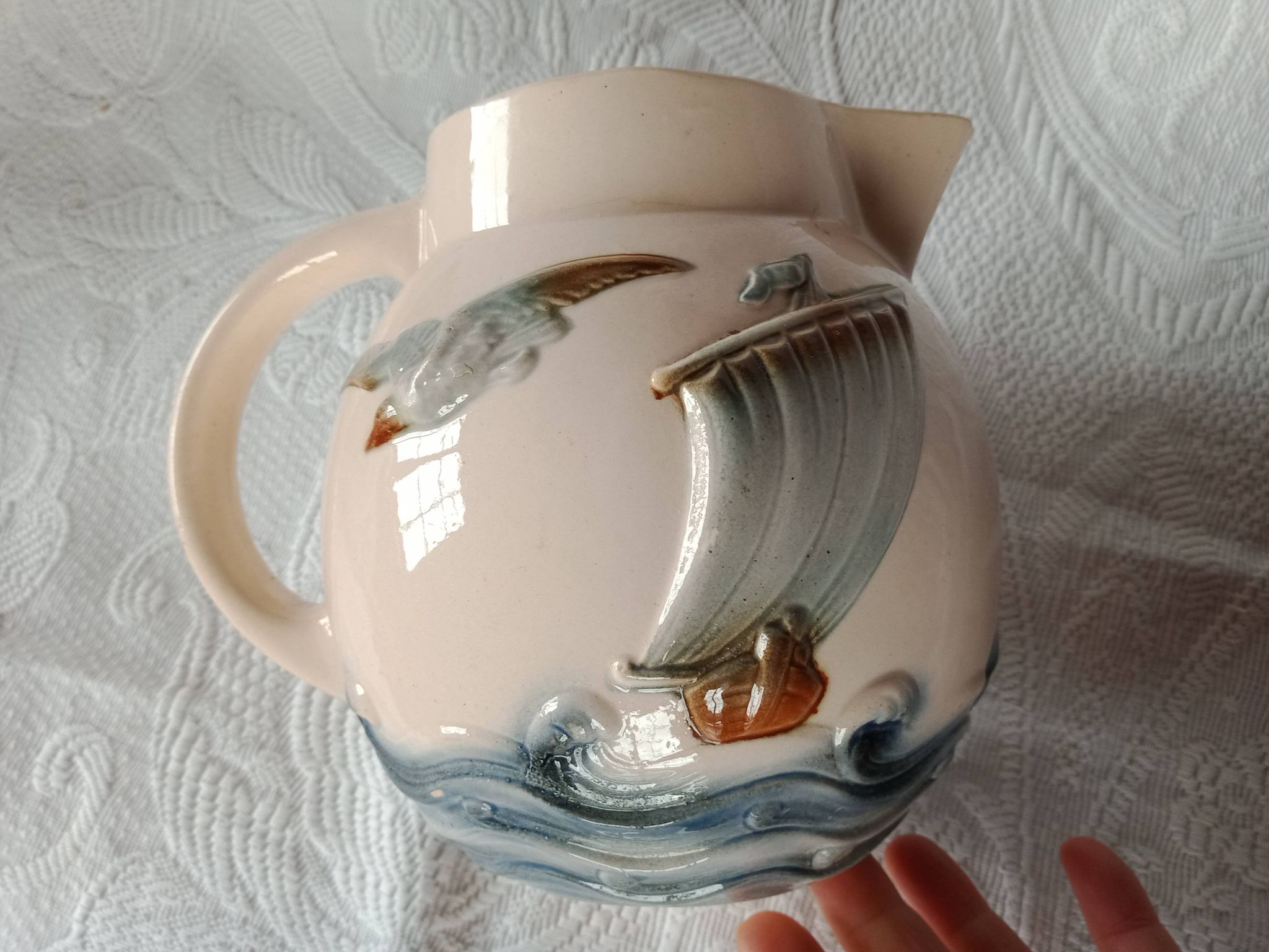 Pitcher jug - Digoin Sarreguemines - Sailboat on the waves and seagull