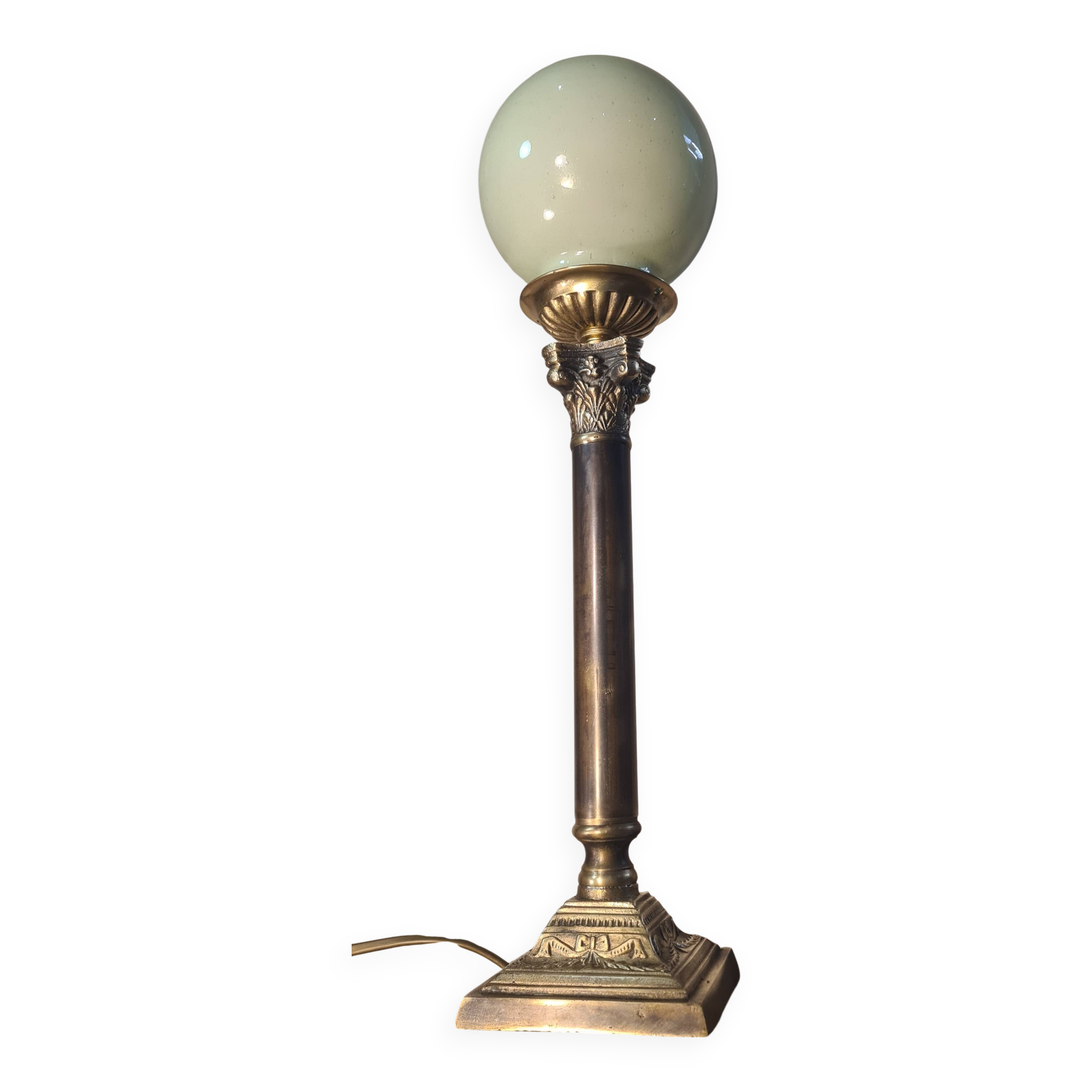 bronze lamp Corinthian column green opaline superb 52x13 cm