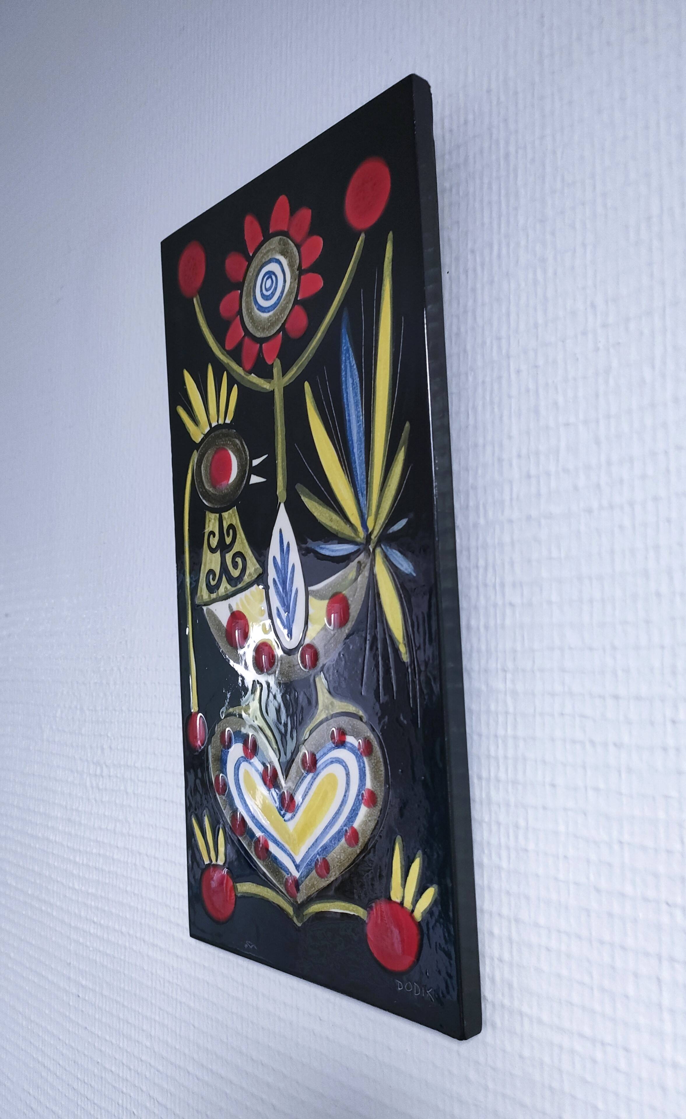 Ceramic wall plaque with bird decor by Dodik