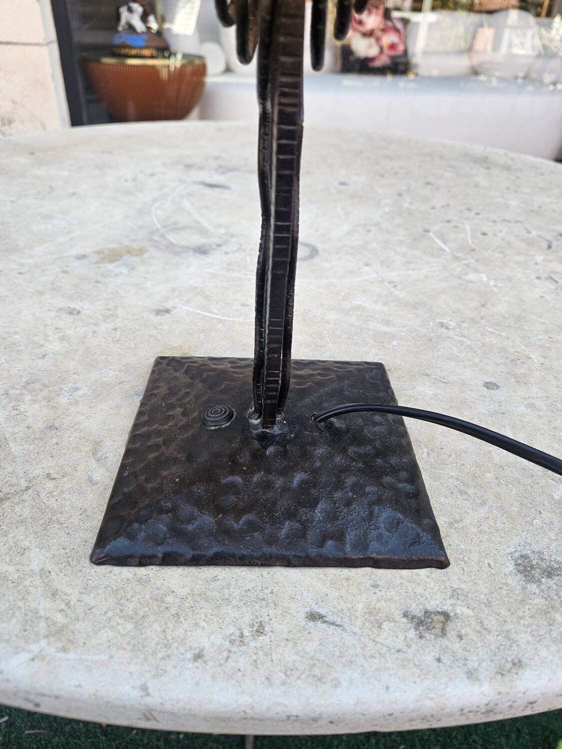 Antique art deco metal and glass lamp