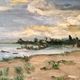 Painting, oil on canvas, landscape, sunset, signed Guerin
