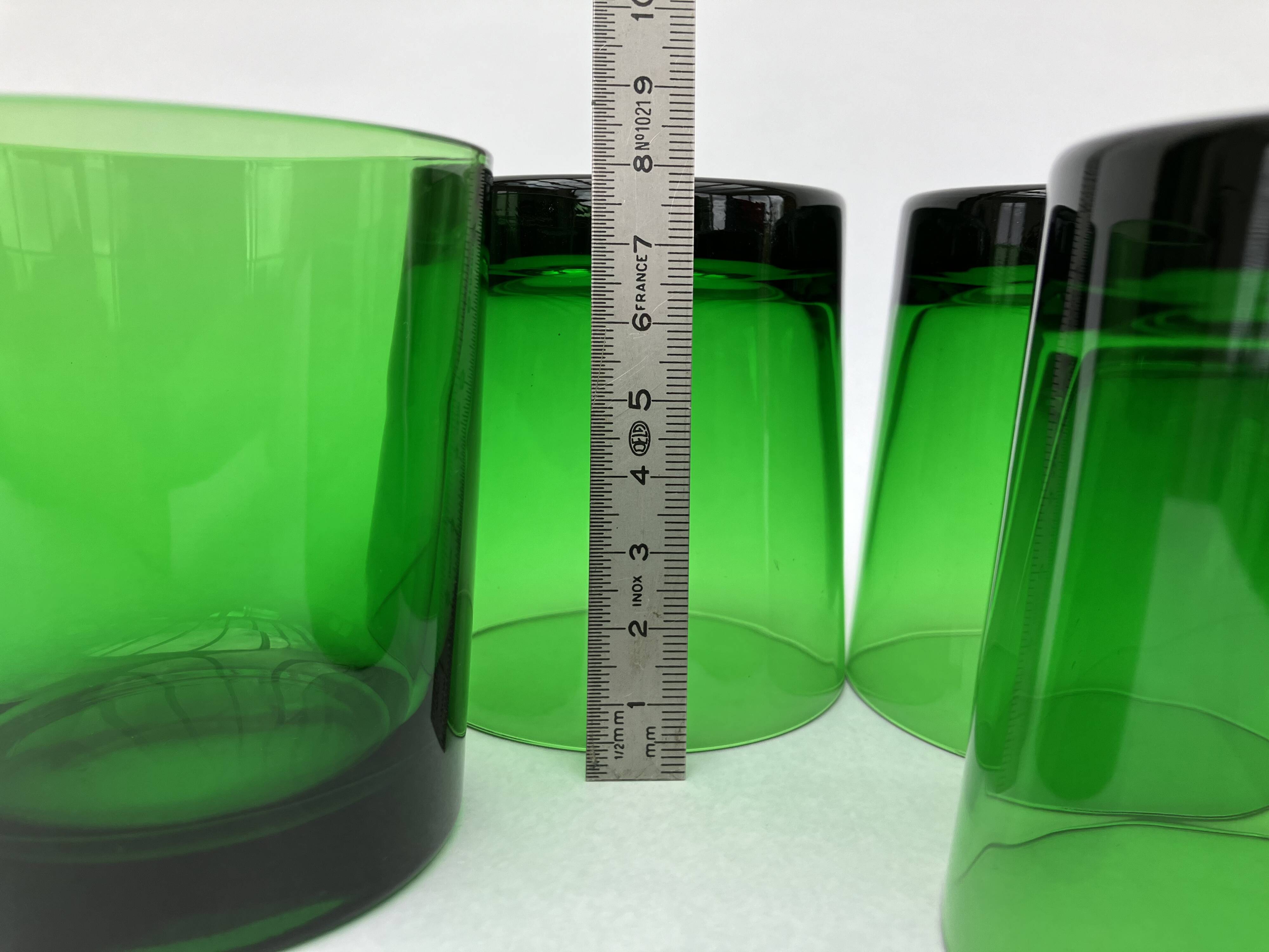 4 emerald green glass tumblers, 1970