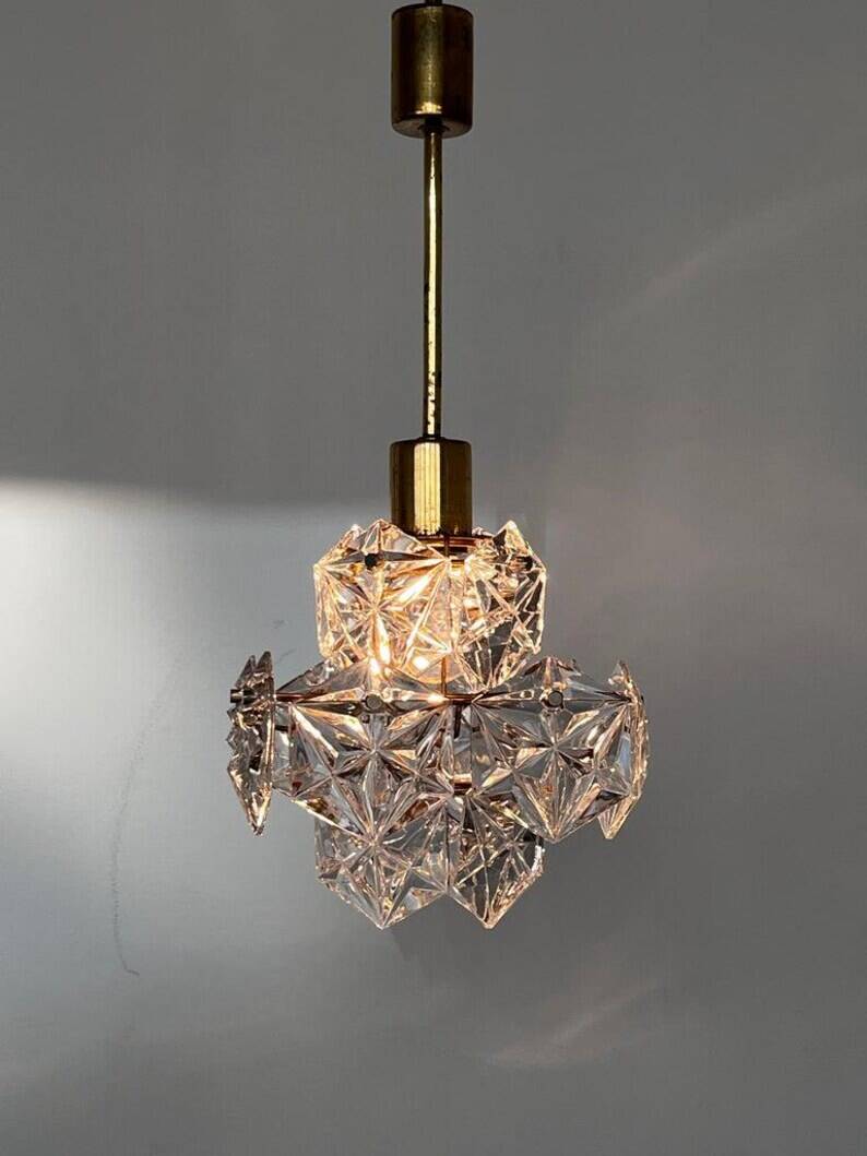 Small Midcentury Glass Chandelier/pendant by Kinkeldey, Germany, 1970s