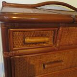 Vintage dressing table/chest - woven rattan - 5 drawers - mirror - 1960s/70s