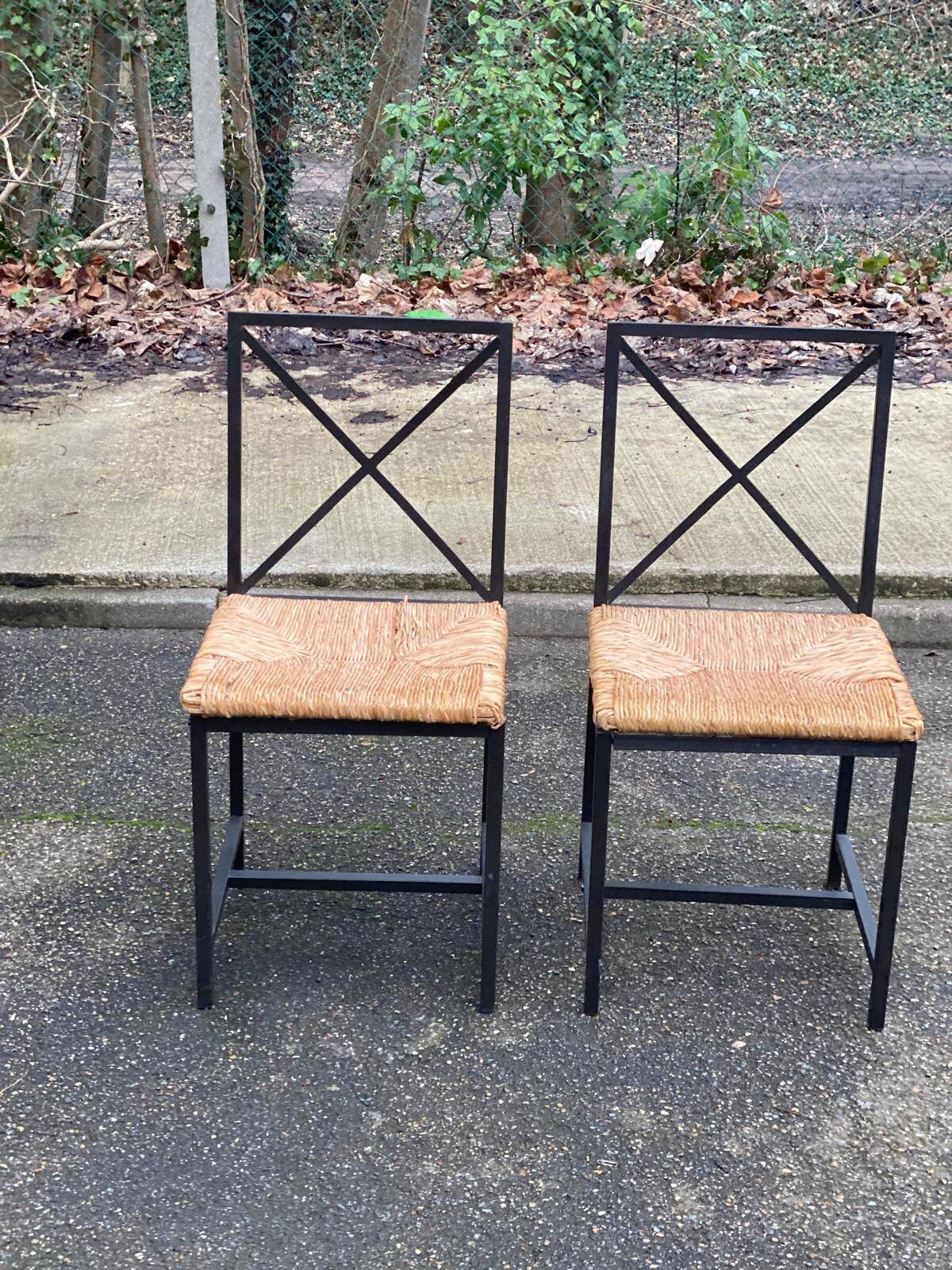 2 Scandinavian chairs with black steel and straw from IKEA Granas.